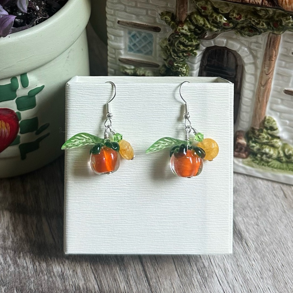 Orange fruit glass bead earrings - handmade